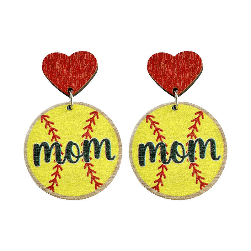 Wholesale Mother's Day Ball Love Wooden Earrings
